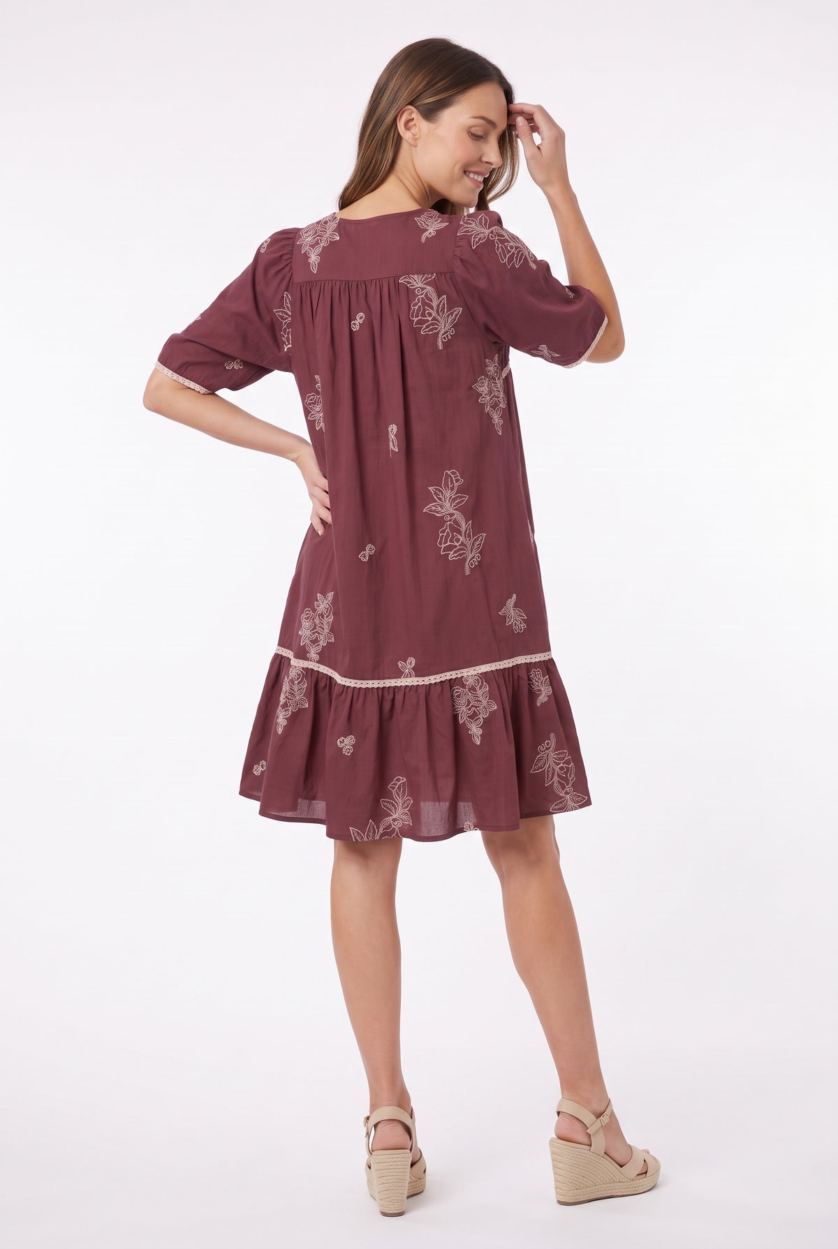 Women's Figueroa & Flower Embroidered Short Sleeve Tiered Dress