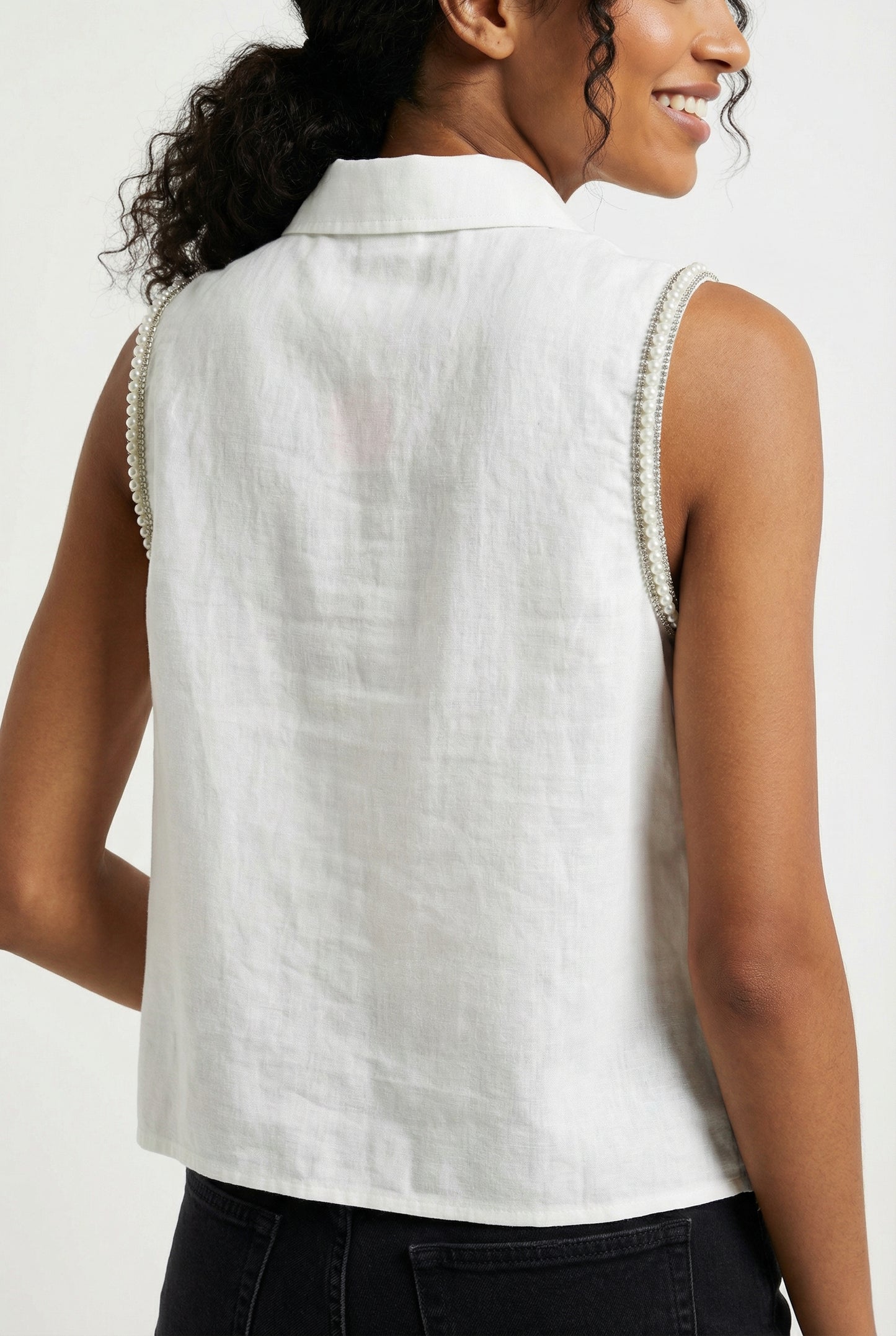 Women's Love & Piece Sleeveless Button-Down Top with Bead Trim