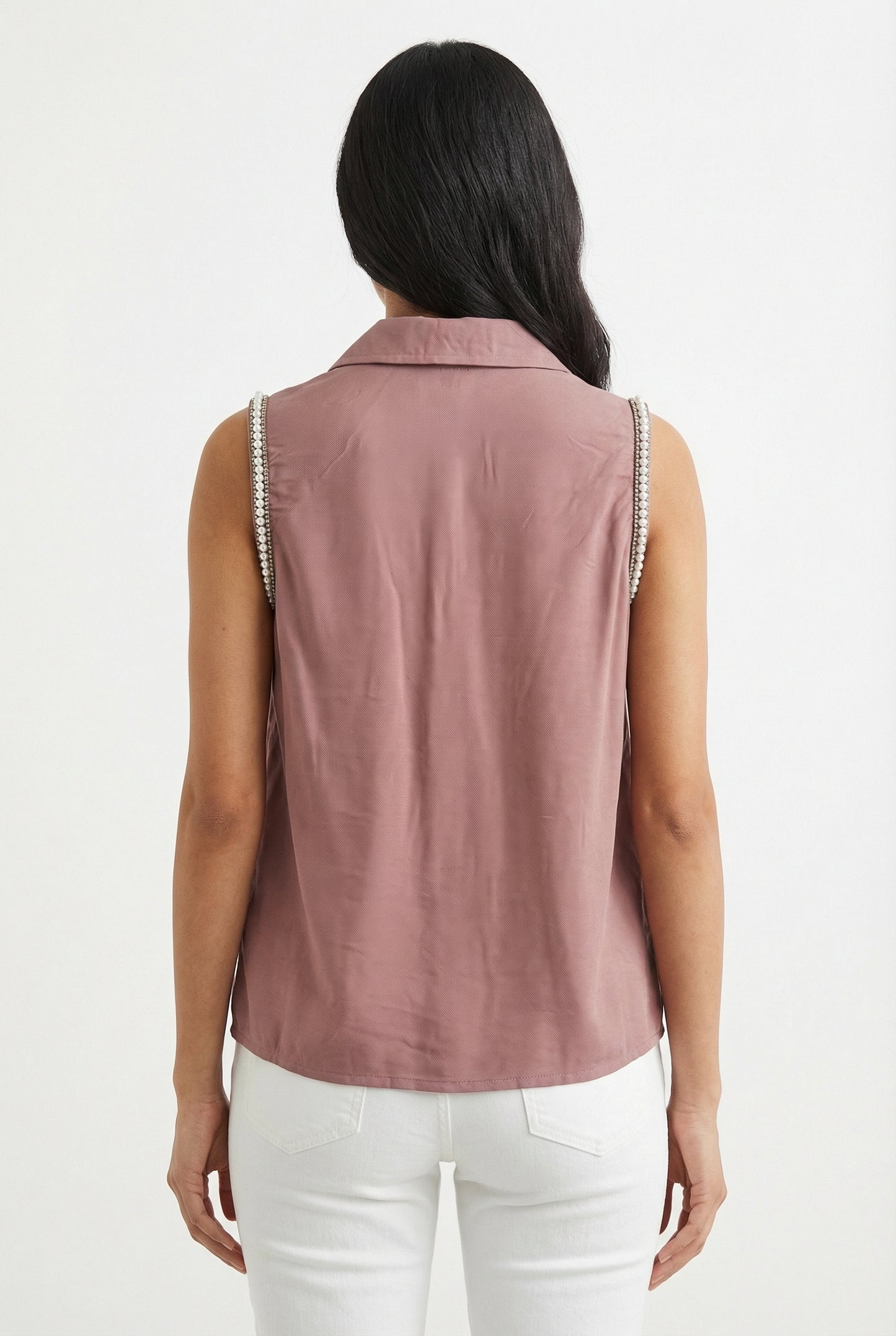 Women's Love & Piece Sleeveless Button-Down Top with Bead Trim