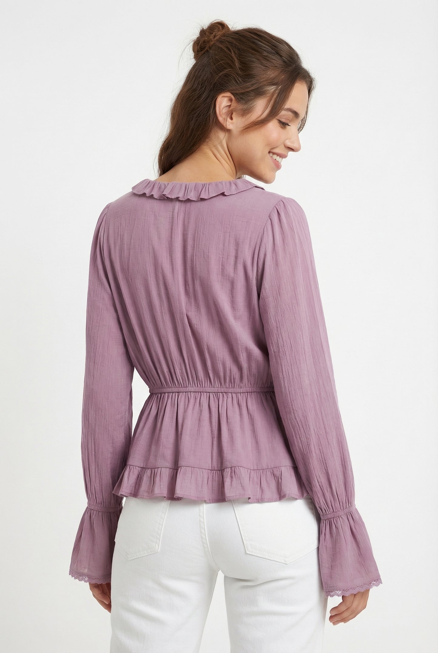 Women's June & Hudson Long-Sleeve Tie-Front Ruffle Blouse