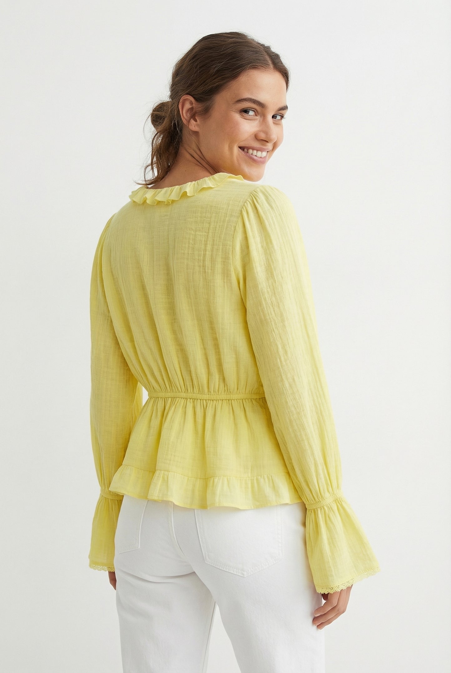Women's June & Hudson Long-Sleeve Tie-Front Ruffle Blouse