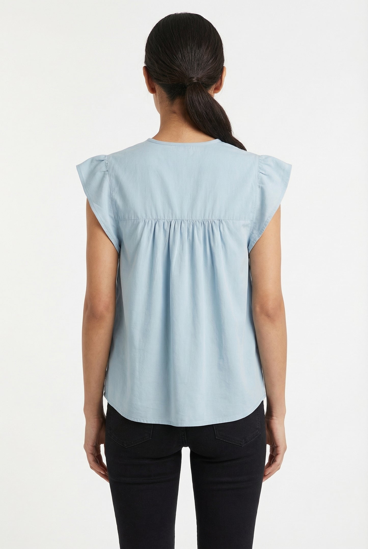 Women's June & Hudson Ruffle Sleeve Embroidered Top