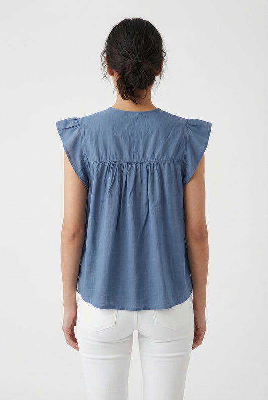 Women's June & Hudson Ruffle Sleeve Embroidered Top