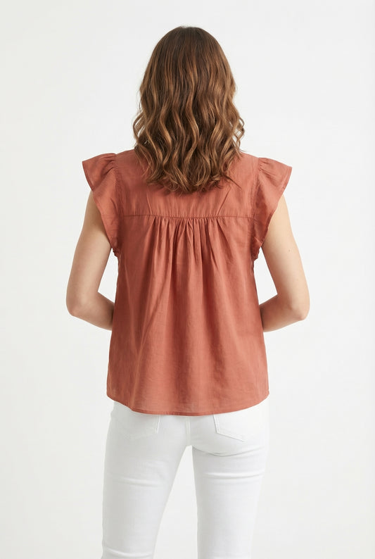 Women's June & Hudson Ruffle Sleeve Embroidered Top