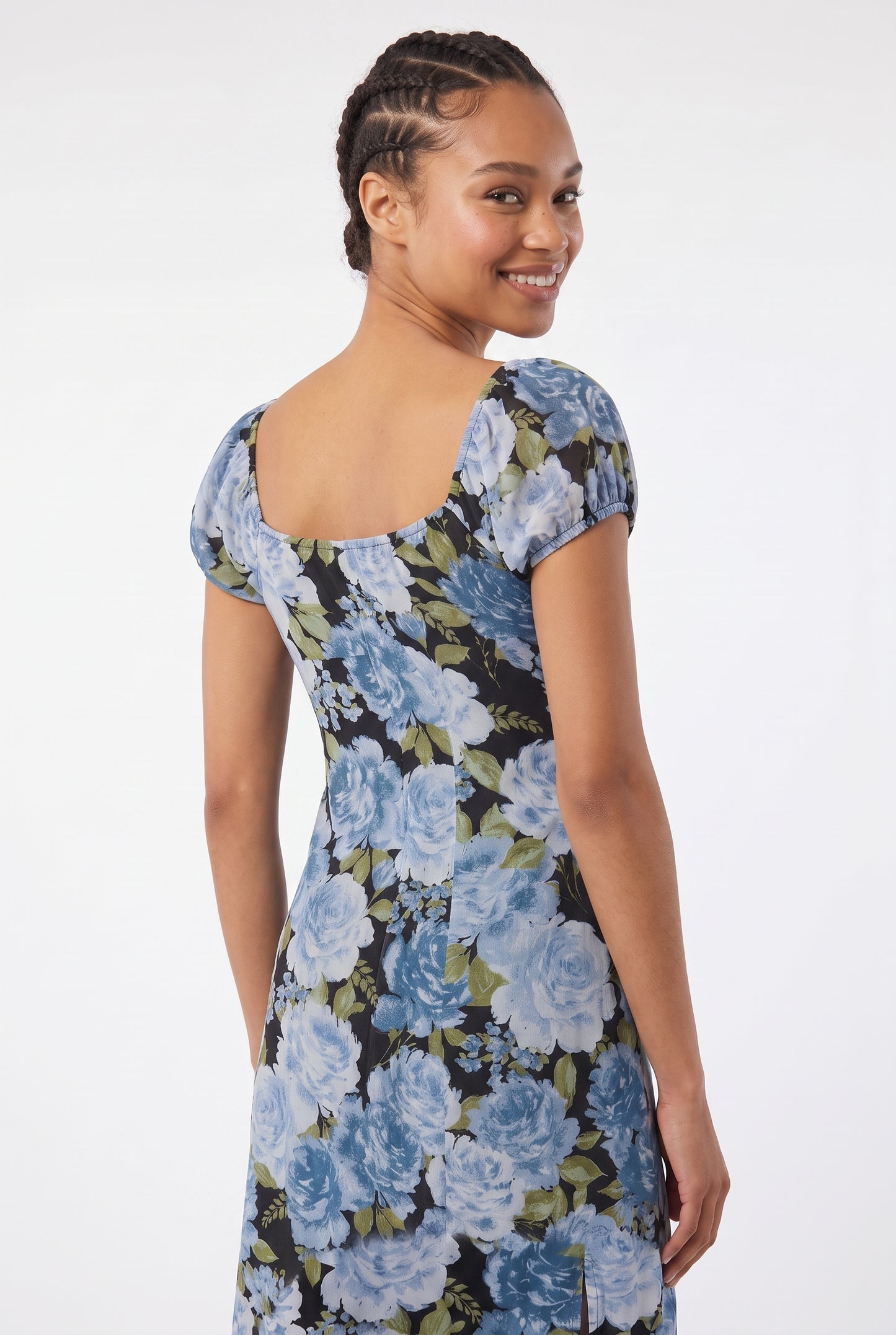 Women's As U Wish Floral Puff Sleeve Midi Dress with Tie Front