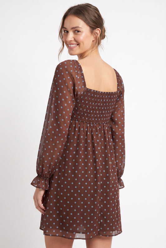 Women's As U Wish Long-Sleeve Polka Dot Mini Dress