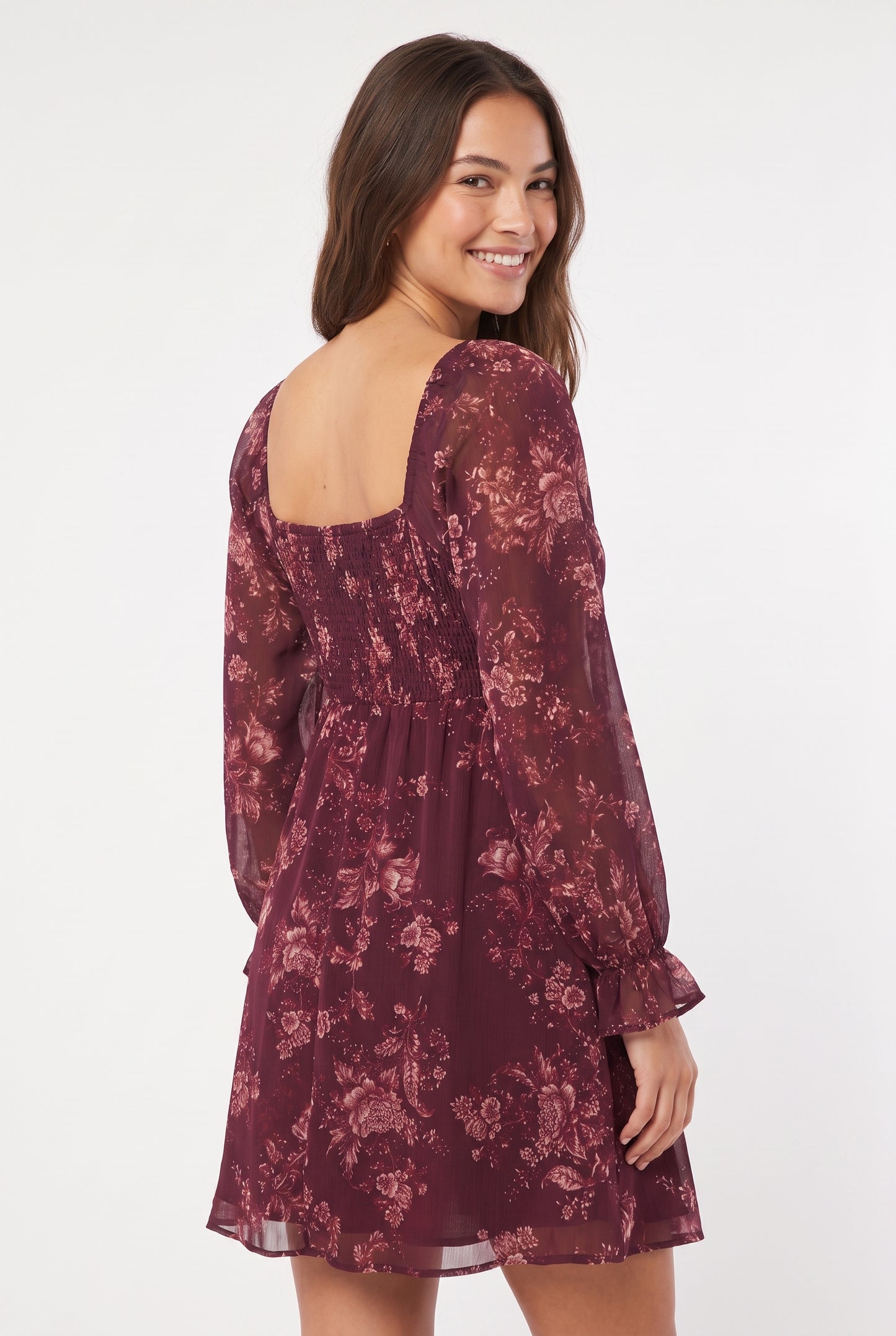 Women's As U Wish Long-Sleeve Floral Mini Dress