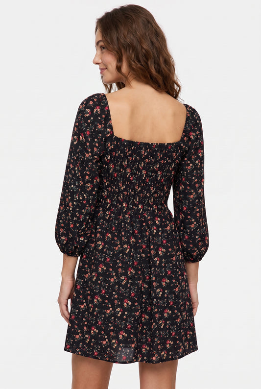 Women's As U Wish Floral Square Neck Mini Dress with Puffy Sleeves