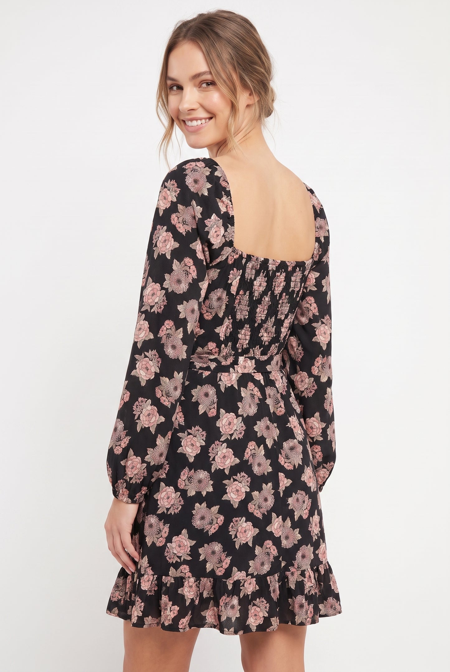Women's As U Wish Long-Sleeve Floral Wrap Mini Dress