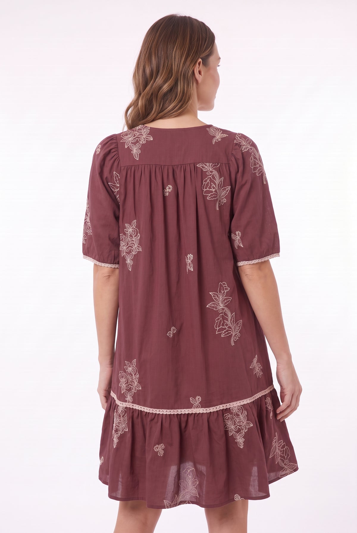 Women's Figueroa & Flower Embroidered Short Sleeve Tiered Dress