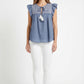 Women's June & Hudson Ruffle Sleeve Embroidered Top