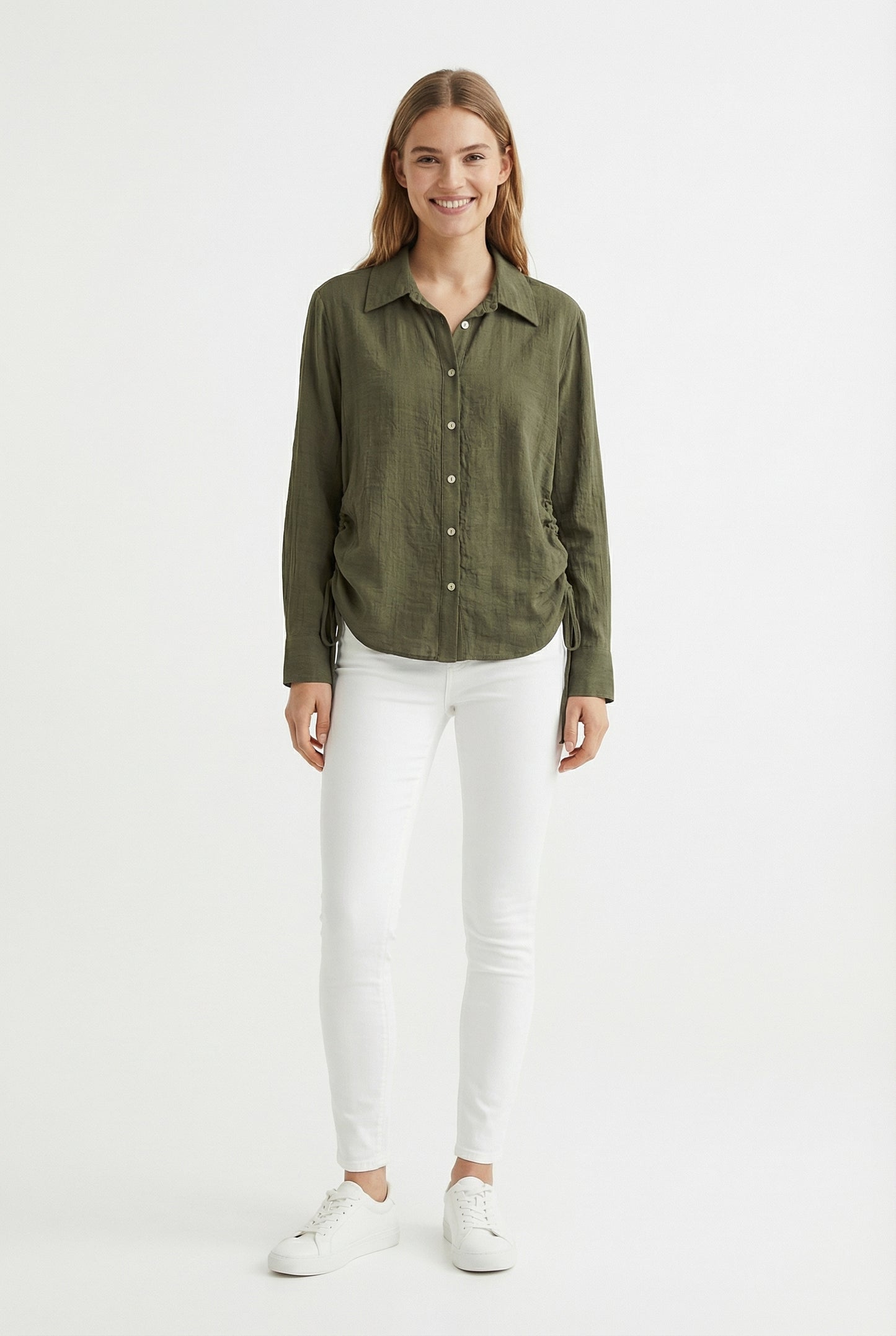 Women's June & Hudson Relaxed Side-Tie Long Sleeve Shirt