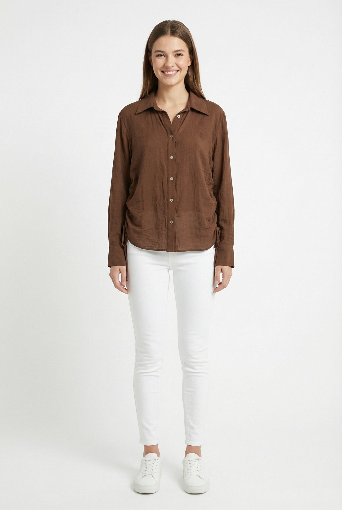 Women's June & Hudson Relaxed Side-Tie Long Sleeve Shirt