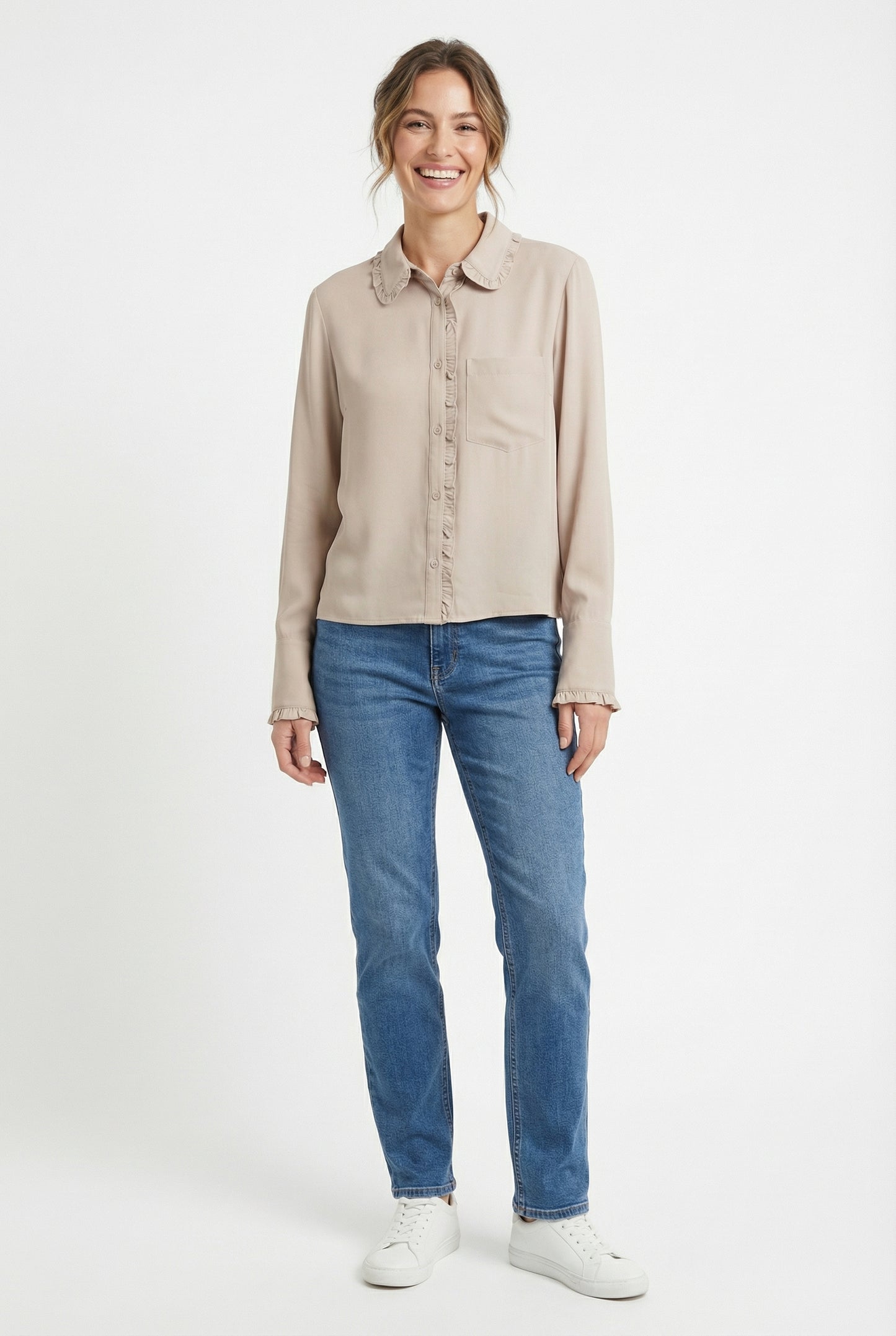 Women's Love & Piece Soft Ruffle Collar Button-Up Top