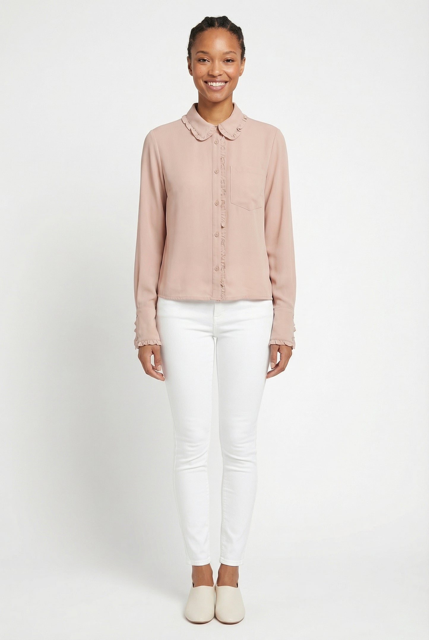 Women's Love & Piece Soft Ruffle Collar Button-Up Top