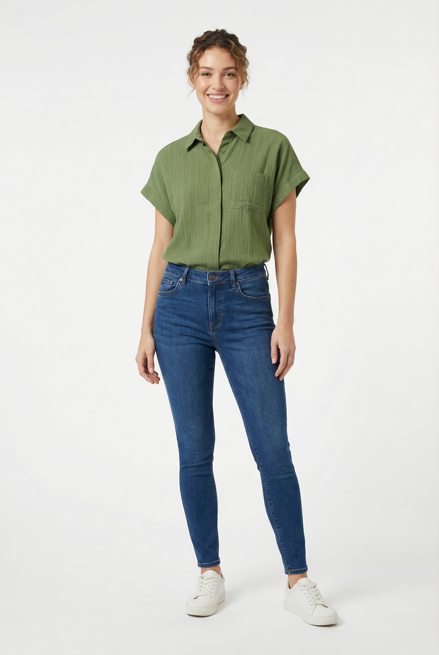 Women's Love & Piece Short-Sleeve Button-Up Shirt with Pocket