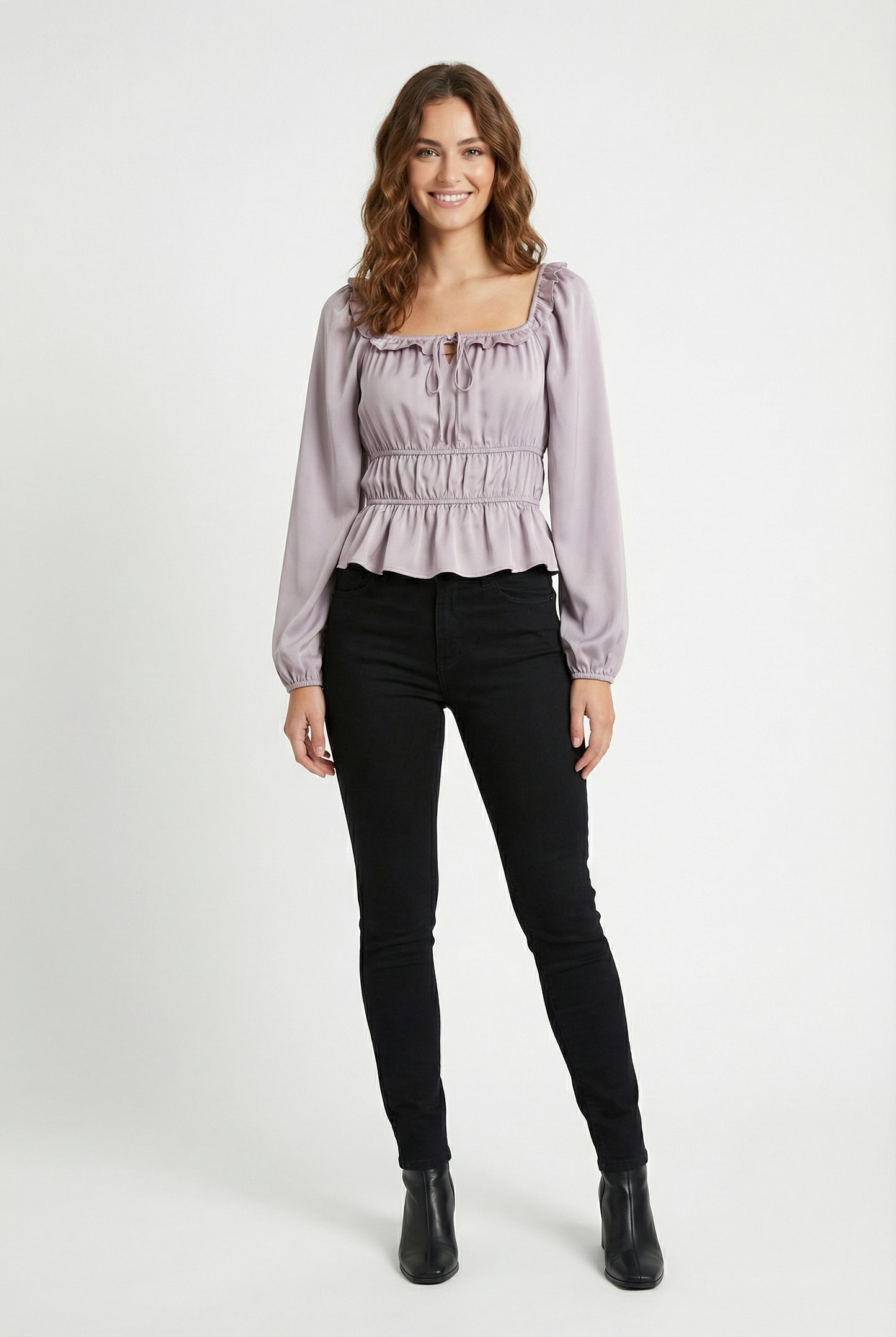 Women's Love & Piece Romantic Ruffle Blouse with Tie Neck