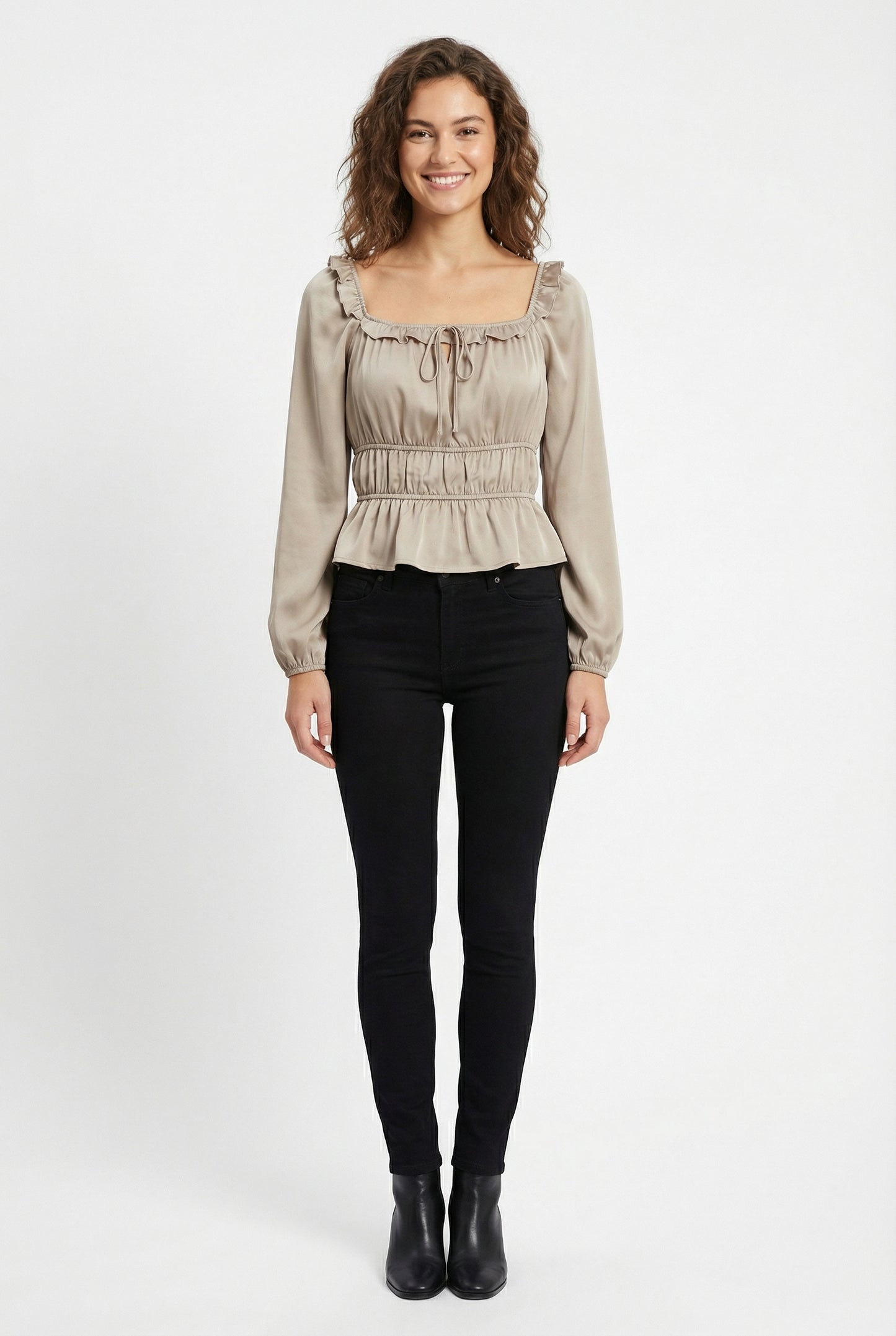 Women's Love & Piece Romantic Ruffle Blouse with Tie Neck