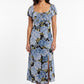 Women's As U Wish Floral Puff Sleeve Midi Dress with Tie Front