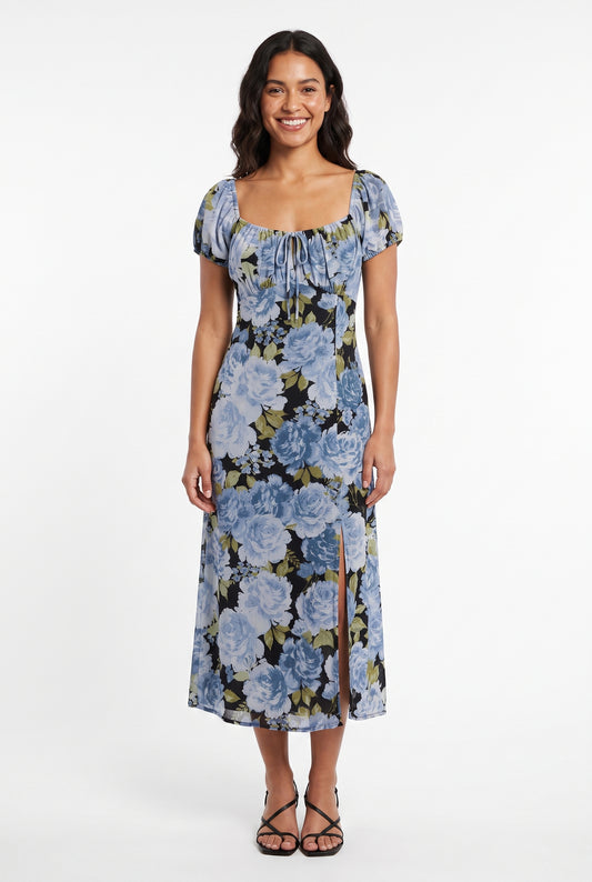 Women's As U Wish Floral Puff Sleeve Midi Dress