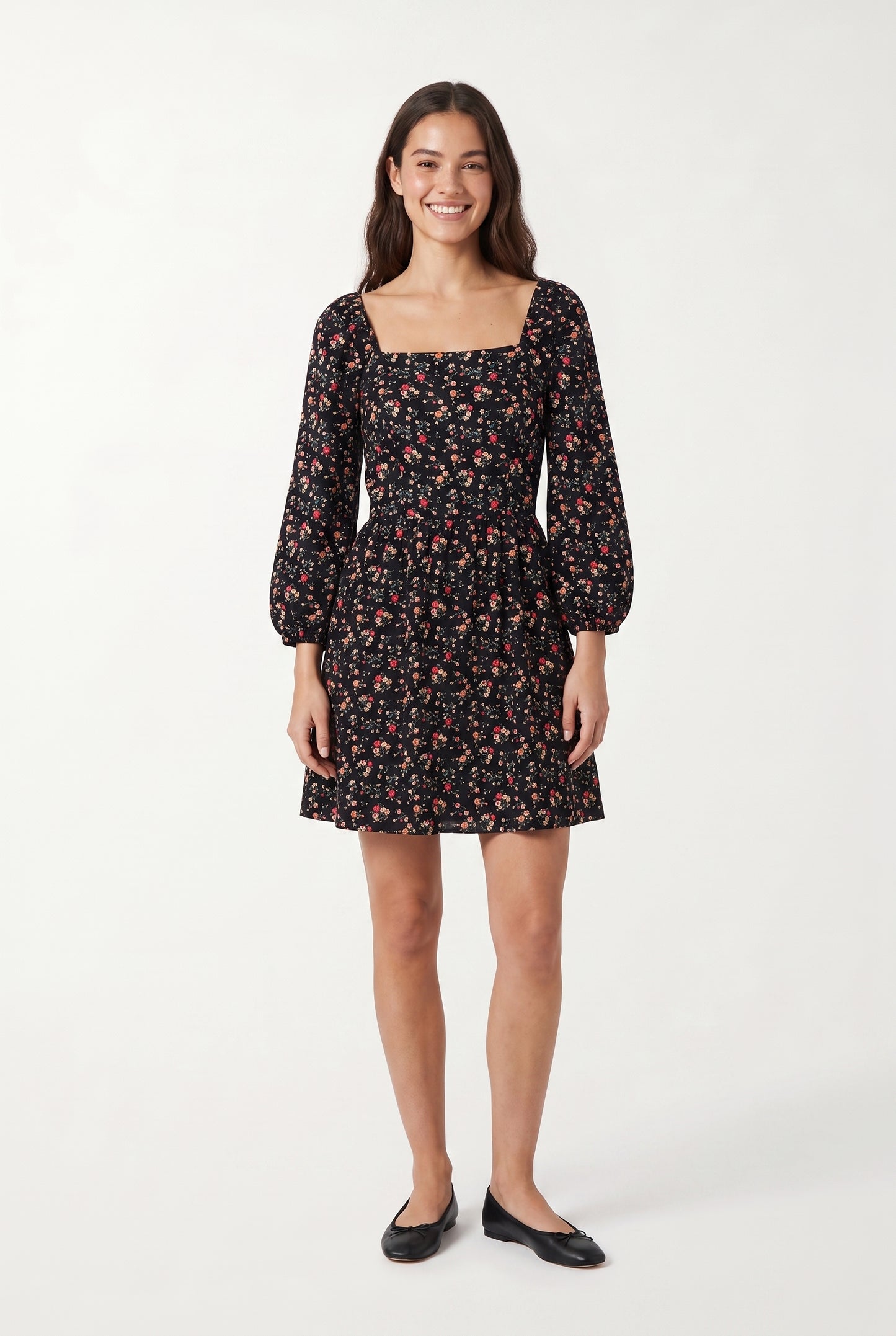 Women's As U Wish Floral Square Neck Mini Dress with Puffy Sleeves