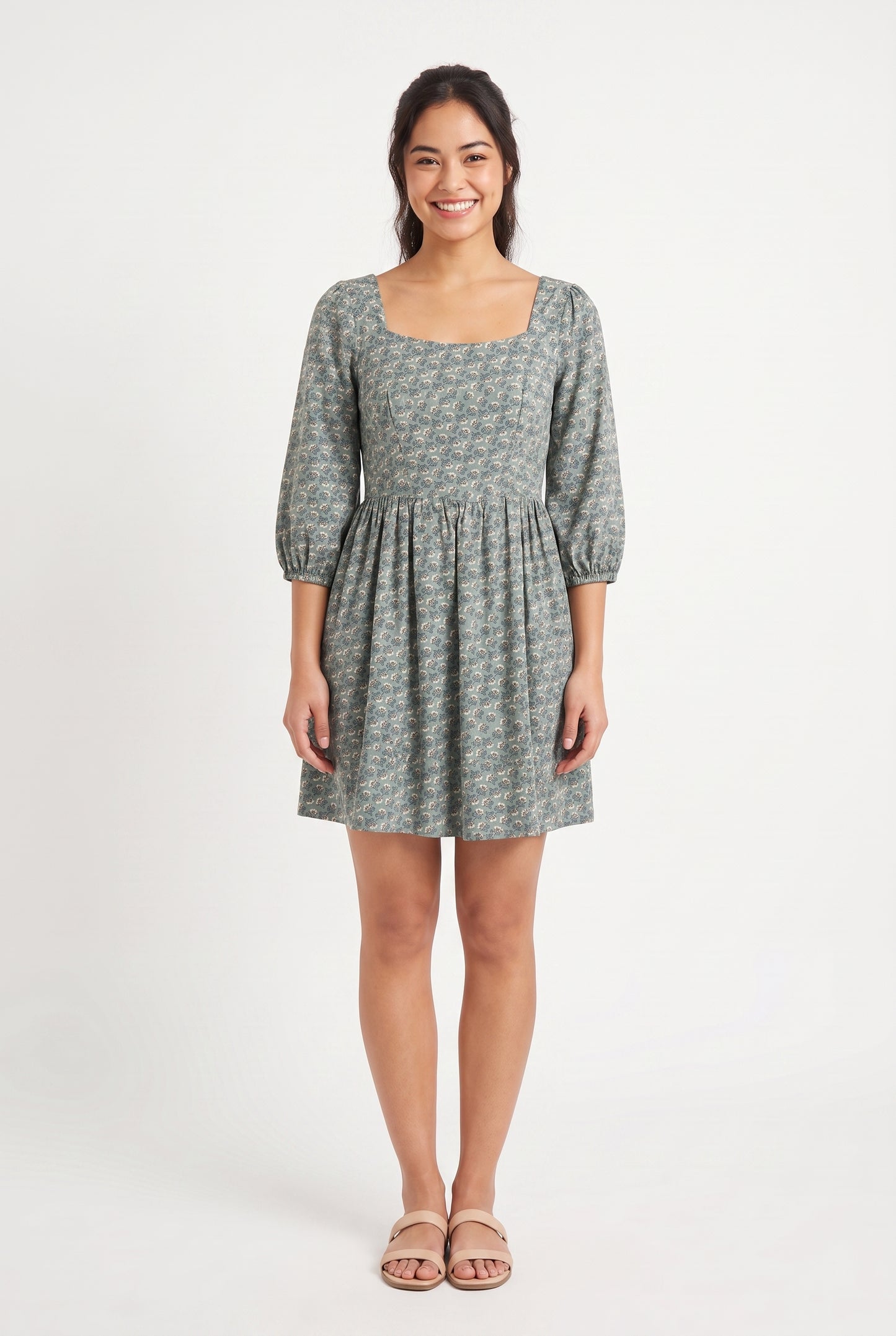 Women's As U Wish Floral Square Neck Mini Dress with Puffy Sleeves