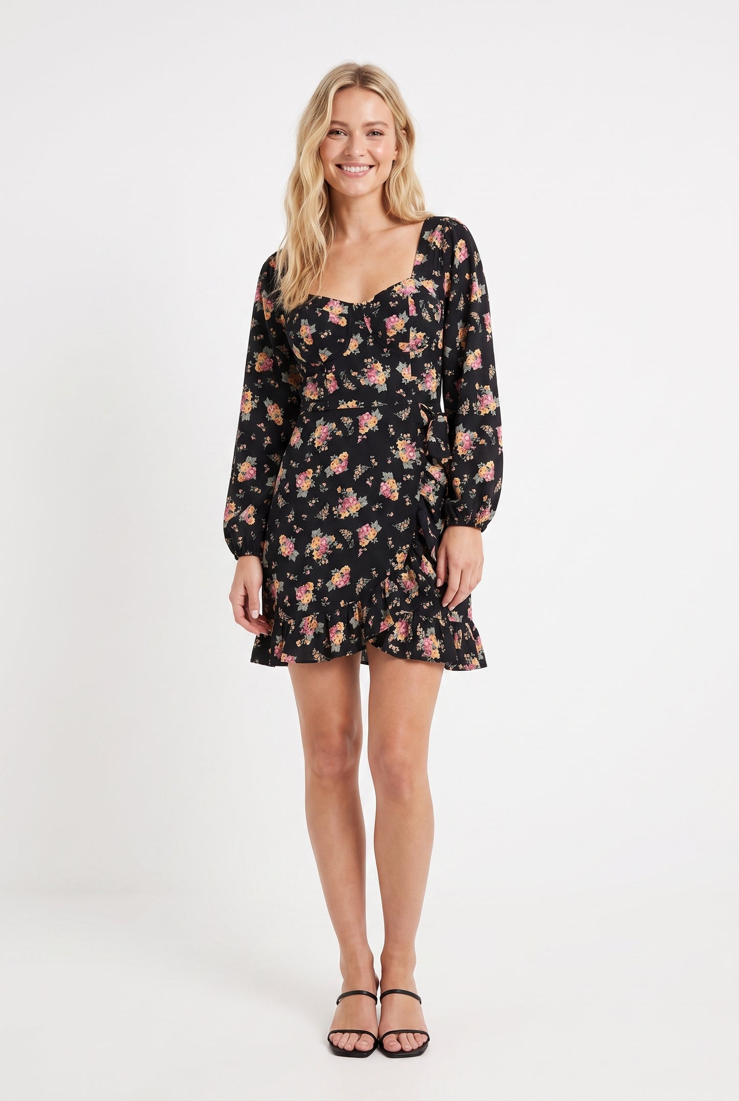 Women's As U Wish Long-Sleeve Floral Wrap Mini Dress