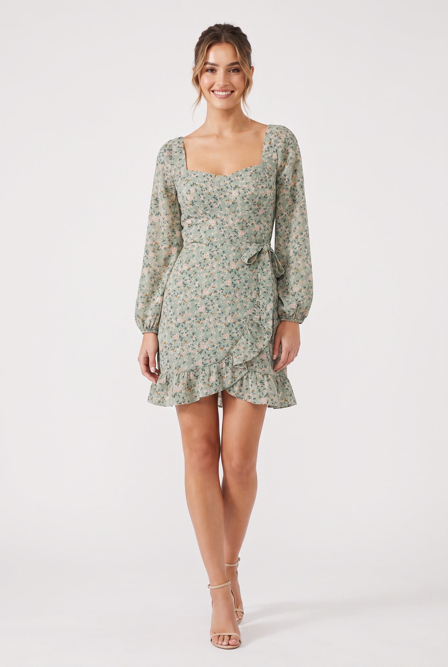 Women's As U Wish Long-Sleeve Floral Wrap Mini Dress