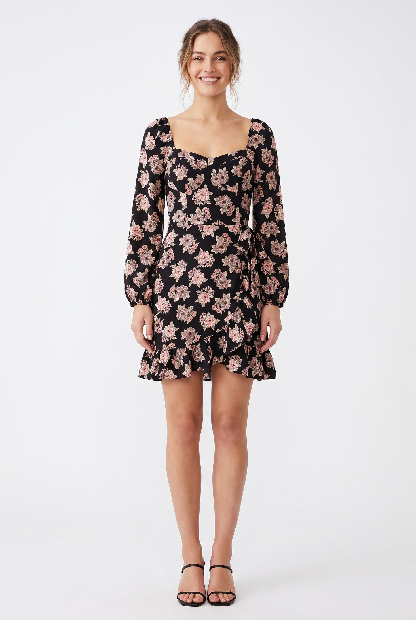 Women's As U Wish Long-Sleeve Floral Wrap Mini Dress