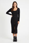 Women's Meraki Long-Sleeve Button-Front Ribbed Midi Dress