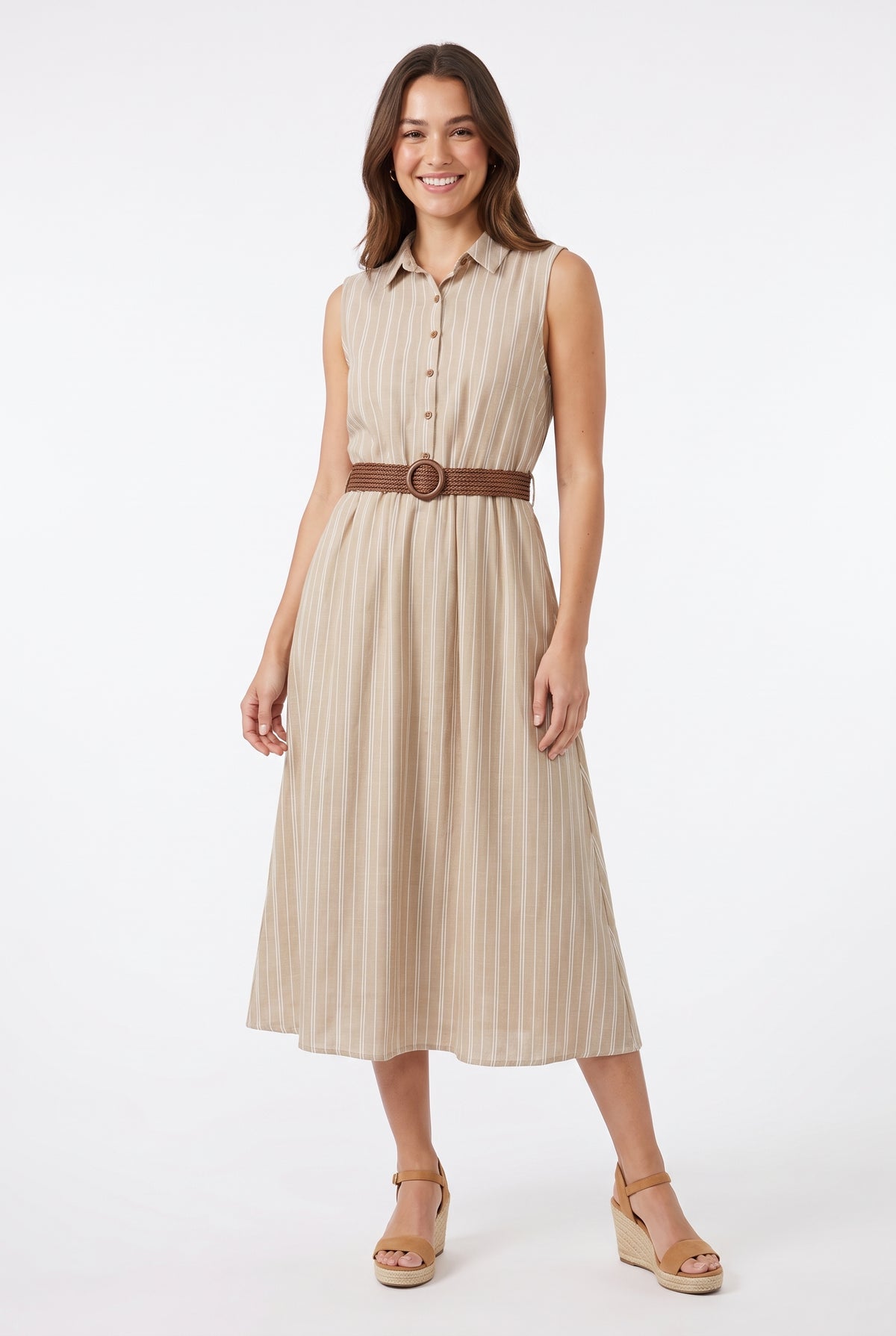 Women's Figueroa & Flower Sleeveless Belted Midi Dress with Pockets