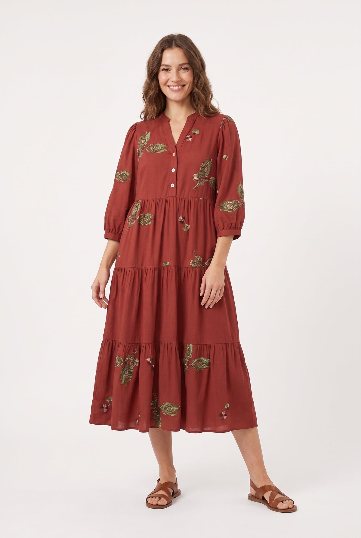 Women's Figueroa & Flower Embroidered Tiered Midi Dress