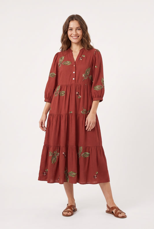 Women's Figueroa & Flower Embroidered Tiered Midi Dress