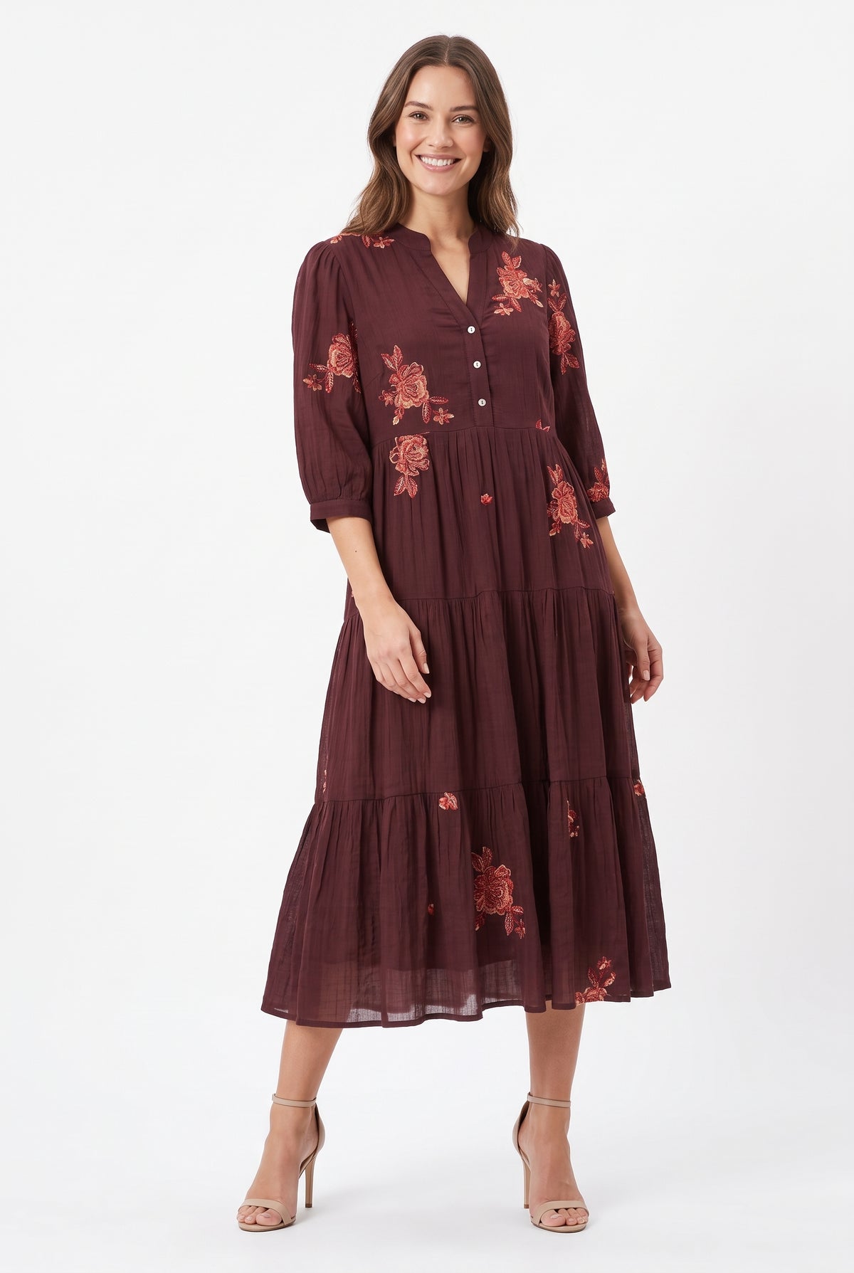 Women's Figueroa & Flower Embroidered Tiered Midi Dress