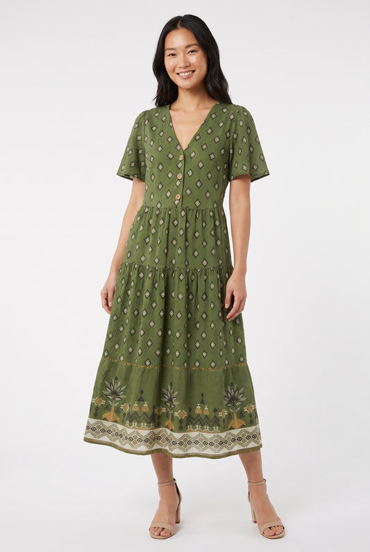 Women's Figueroa & Flower Tiered Button-Front Midi Dress