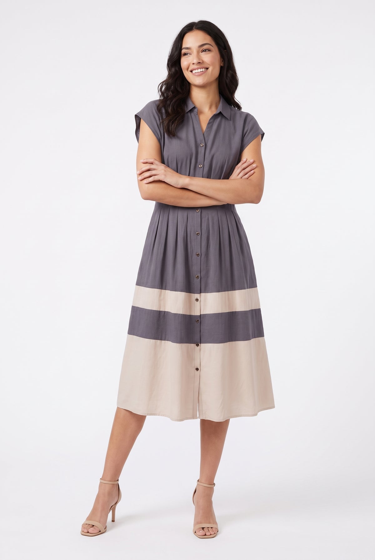Women's Figueroa & Flower Button-Front Midi Dress with Pleated Waist
