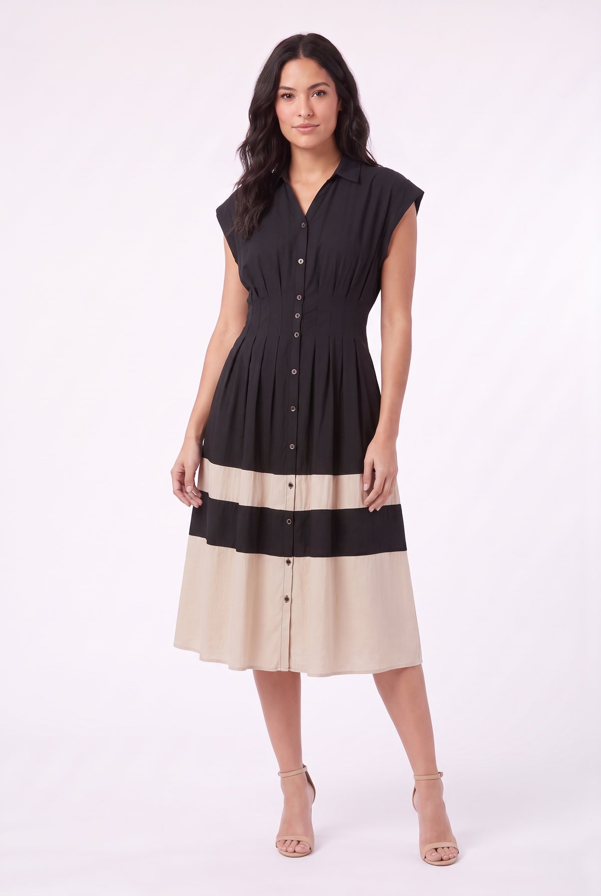 Women's Figueroa & Flower Button-Front Midi Dress with Pleated Waist