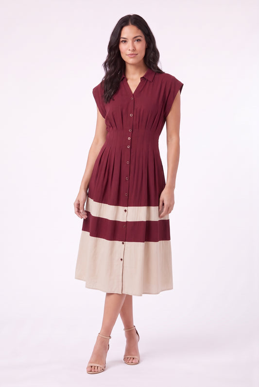 Women's Figueroa & Flower Button-Front Midi Dress with Pleated Waist