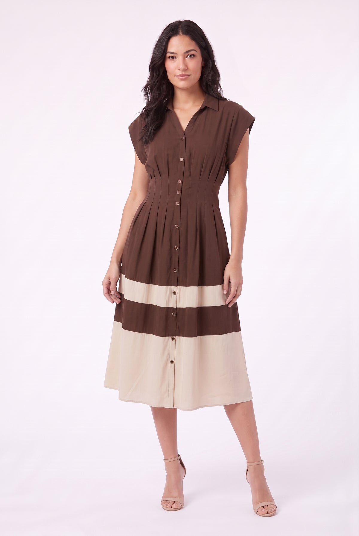 Women's Figueroa & Flower Button-Front Midi Dress with Pleated Waist