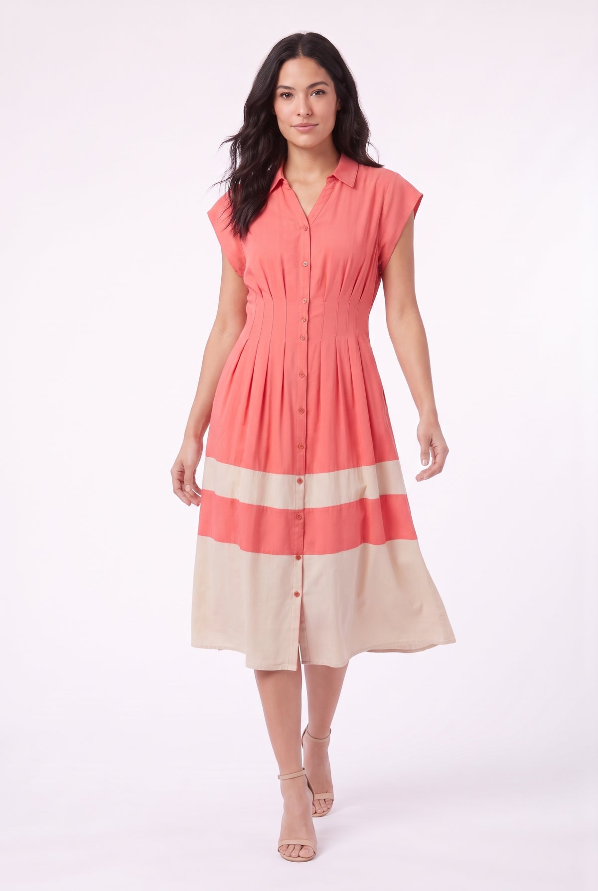 Women's Figueroa & Flower Button-Front Midi Dress with Pleated Waist