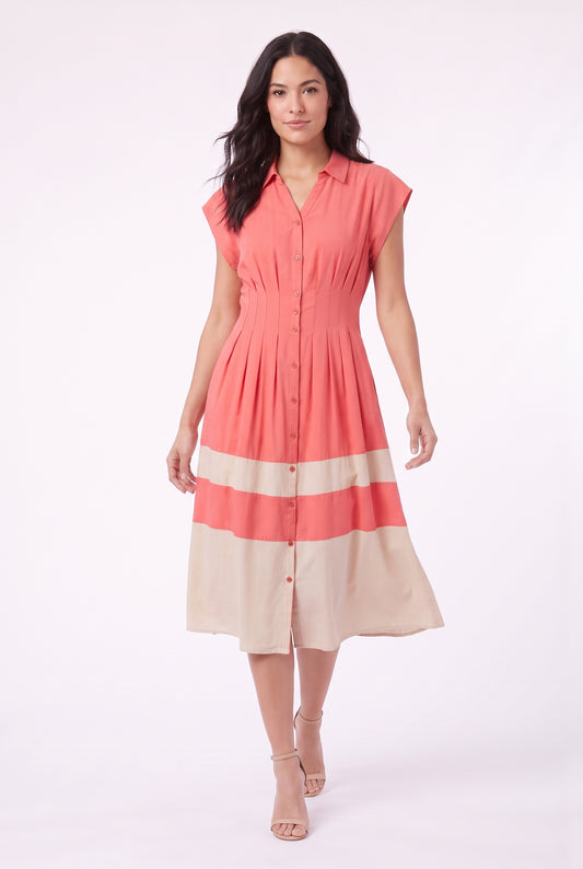 Women's Figueroa & Flower Button-Front Midi Dress with Pleated Waist