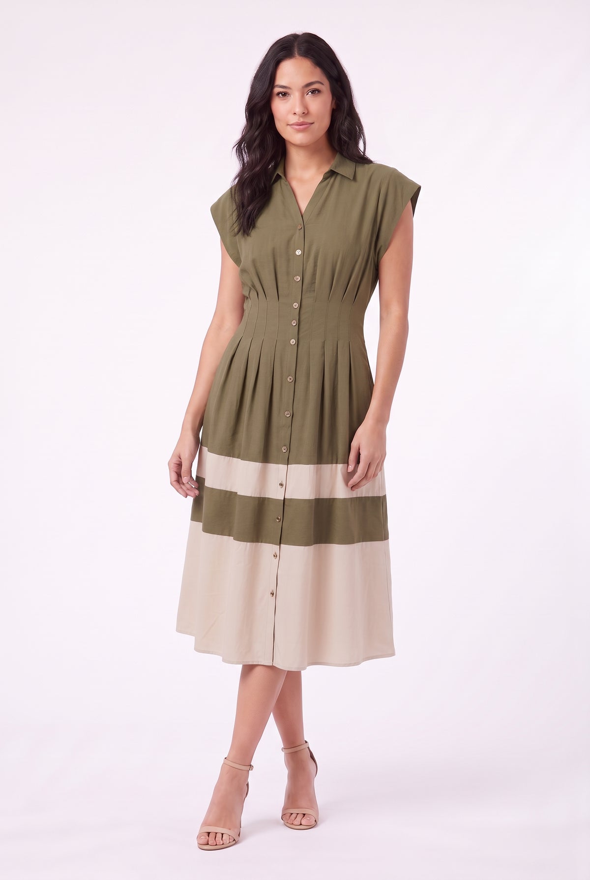 Women's Figueroa & Flower Button-Front Midi Dress with Pleated Waist