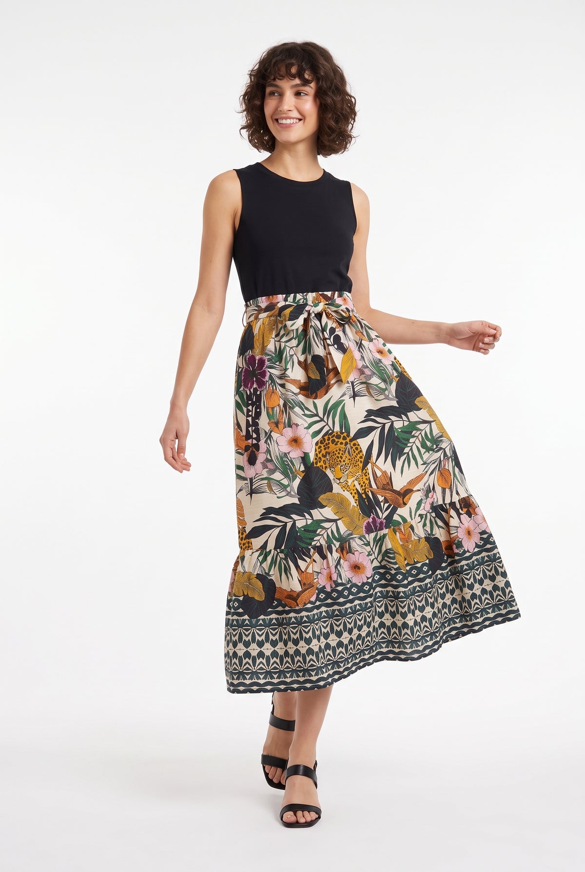 Women's Figueroa & Flower Sleeveless Midi Dress with Tie Waist