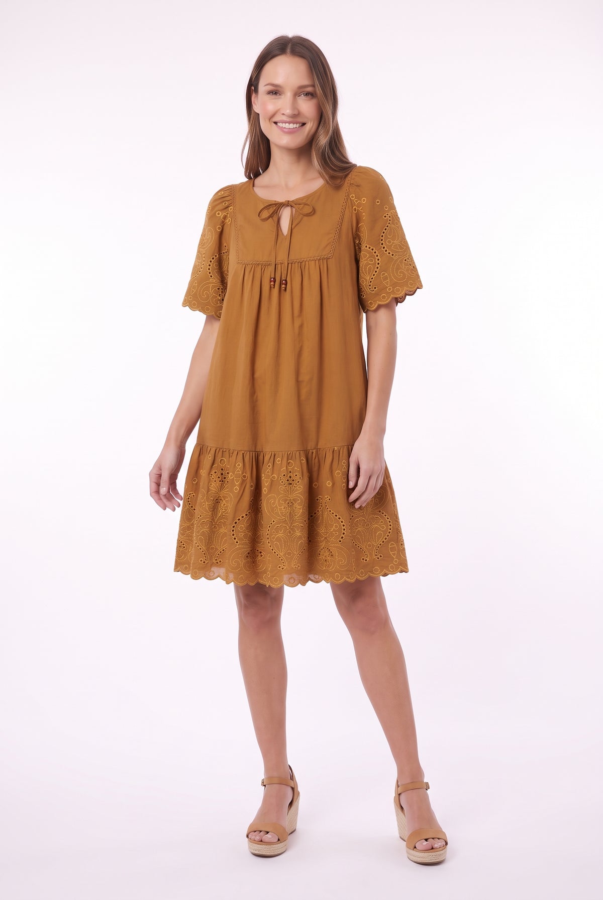 Women's Figueroa & Flower Embroidered Short Sleeve Tiered Dress