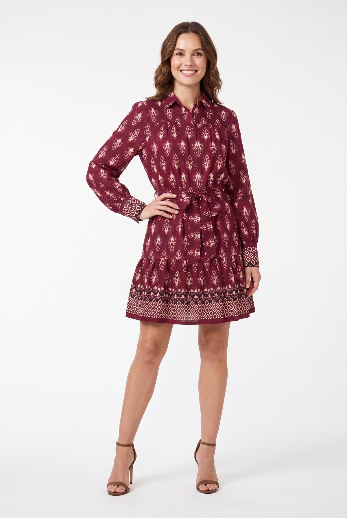 Women's Figueroa & Flower Long-Sleeve Printed Shirt Dress with Tie Waist