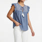 Women's June & Hudson Ruffle Sleeve Embroidered Top