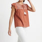 Women's June & Hudson Ruffle Sleeve Embroidered Top