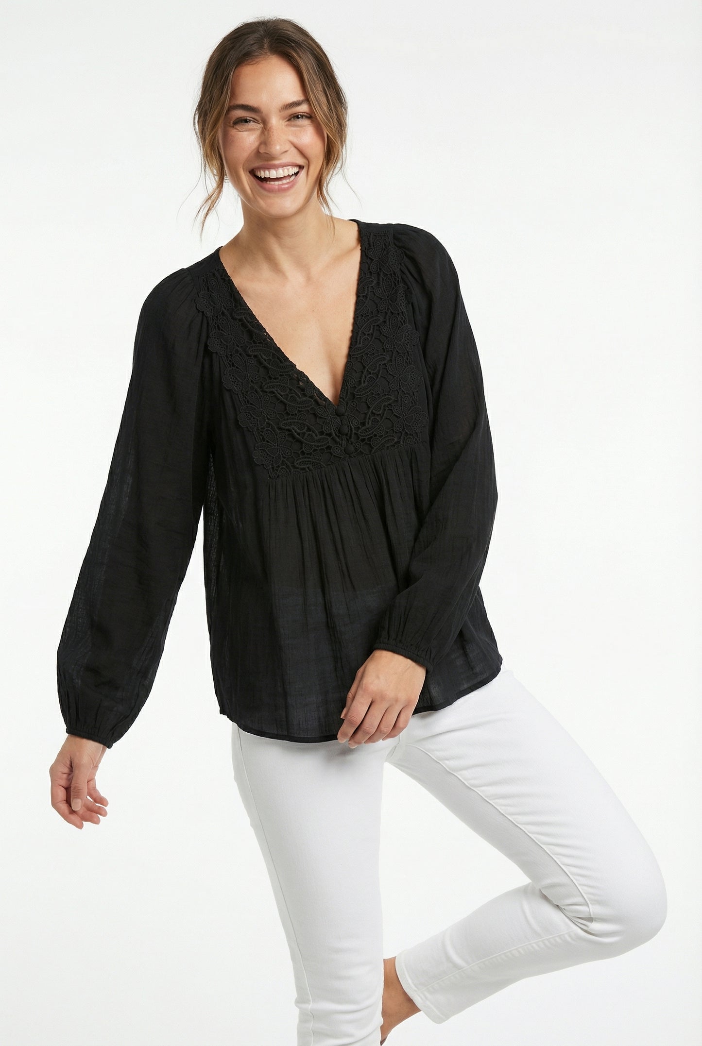 Women's Lily Star Breezy Embroidered V-Neck Top