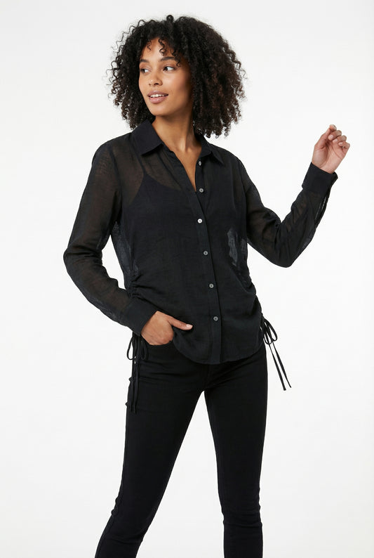 Women's June & Hudson Relaxed Side-Tie Long Sleeve Shirt