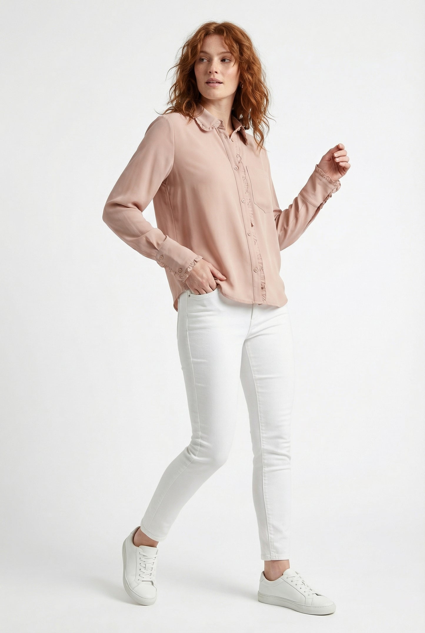 Women's Love & Piece Soft Ruffle Collar Button-Up Top